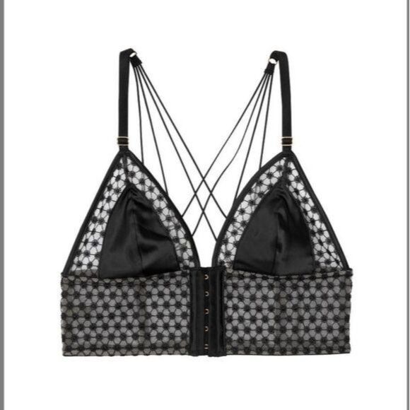 NWT Victoria's Secret Starburst Satin/Mesh Criss-Cross Back Long Line Bra - Picture 3 of 6